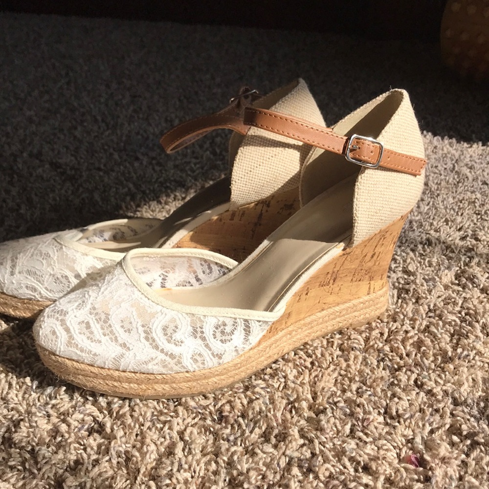 White Lace Wedges